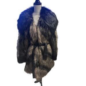 ⭐️ Women’s Donna Vinci Brown / Black / Cream Faux Fur Coat Size S/M Old Money